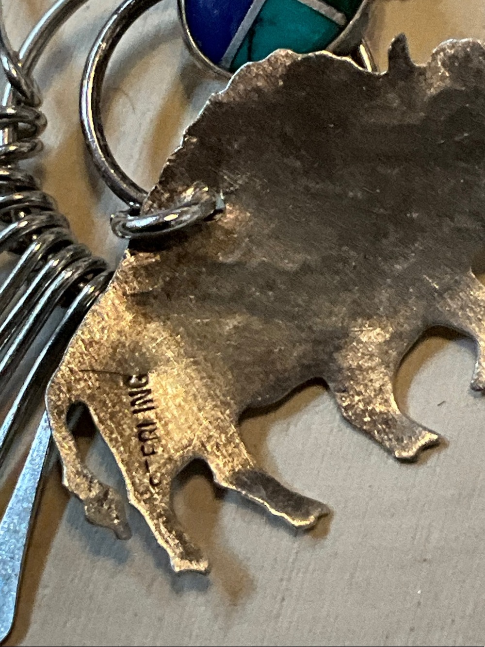 Sterling Silver Buffalo Pendant Necklace with Multicolor Inlay - Picture 8 of 14